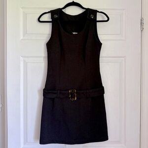 Vintage 1960s black mod mini dress with drop waist belt - size Medium (M)